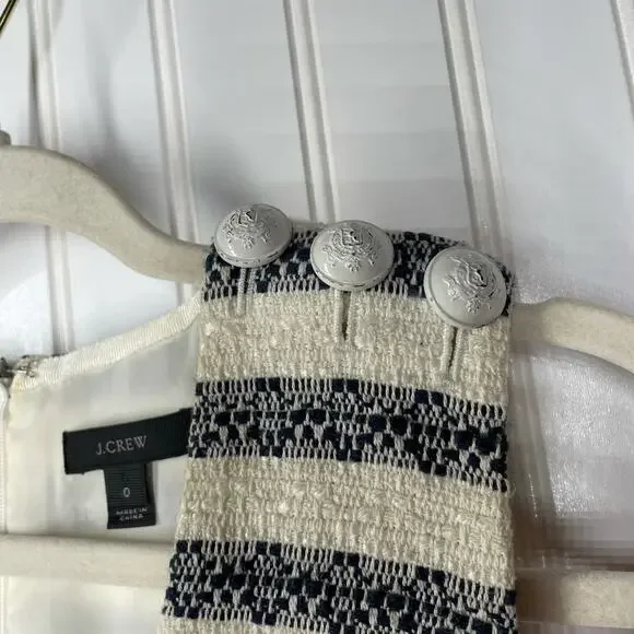 J.Crew Women’s White & Blue Sleeveless V-Neck Back Zip Fit & Flare Dress Size 0 - Picture 10 of 12